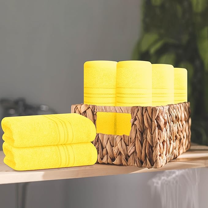 BOUTIQUO Ultra Soft Cotton Washcloths, Contains 12 Piece Face Cloths 12x12 inch, Ideal for Everyday use Face Towels, Compact & Lightweight Multi Purpose Washcloths - Lime Yellow