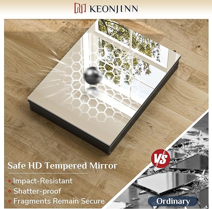 Keonjinn Black Medicine Cabinet for Bathroom with Mirror 16 x 24 Inch, Assembly Required, Lightweight, Tempered Glass, Free Adjustable Shelves, Recessed or Wall Mount, Bathroom Mirrors with Storage