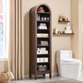71" Tall Arched Bathroom Storage Cabinet, 8-Tier Modern Farmhouse Storage Cabinet with Adjustable Shelves, Wood Freestanding Cabinet for Bathroom, Living Room, Entryway, Hallway (Brown)