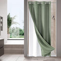 MitoVilla No Hooks Needed Small Stall Shower Curtain Liner Set 36 x 74, Sage Green Waffle Half Size Narrow Waffle Weave Fabric Shower Curtain Set with Snap-in Liner for Modern Spa-Like Bathroom Decor