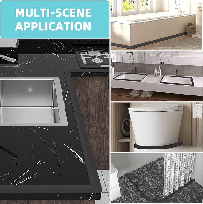 Shower Threshold Water Dam,Walk in Shower Water Guard, Shower Dam Water Barrier Bathroom Sink Splash for Dry And Wet Separation Caulk Seal Strip Edge Trim (78Inch, Black)