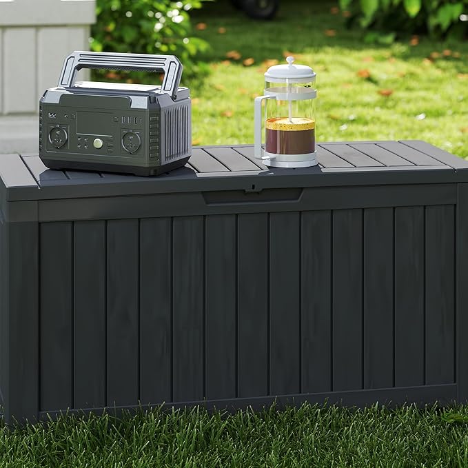 TARKARI 90 Gallon Lockable Resin Deck Box with Wheels, Waterproof & UV-Resistant Outdoor Storage Box for Outdoor Cushion Storage, Garden Tools & Pool Accessories Storage, Black