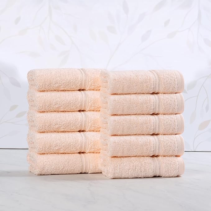 Superior Egyptian Cotton 10-Piece Face Towel Set , Small Towels For Facial, Spa, Quick Dry, Absorbent Towels, Bathroom Accessories, Guest Bath, Home Essentials, Washcloth, Airbnb, Peach