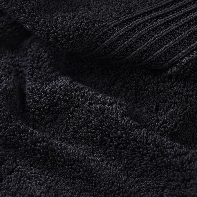 Superior Egyptian Cotton Bath Towel Set, Home Bathroom Towels, Master, Guest Bath, Decor Essentials, Quick Dry, Absorbent, Large Body Towels, Spa, Hotel, Resort, Adult, Kids, Set of 2, Black
