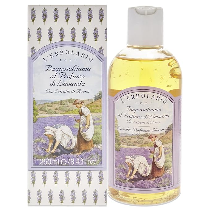 L'Erbolario - Lavender Perfumed Shower Gel - Infused with Extract of Oats - Soft Caress for Relaxing Bath - Leaves Skin Silky and Velvety Soft - Aromatic, Floral Fragrance, 8.4 oz