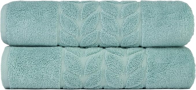 BAGNO MILANO Organic Turkish Cotton Bath Towels, Luxury Jacquard Collection, Certified Organic Highly Absorbent, Soft-Plush Towel Set (Mint, 2 Pcs Bath Towel Set)