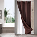 MitoVilla Brown Waffle Small Stall Shower Curtain Liner Set 36 x 74, No Hooks Required Half Size Narrow Fabric Shower Curtain Set with Snap-in Liner for Modern Farmhouse Bathroom Decor, Dark Brown
