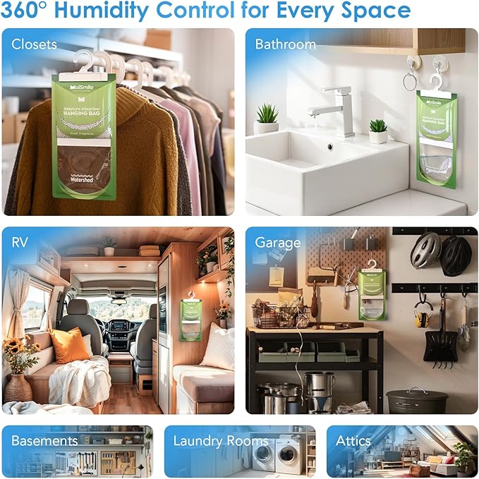 Moisture Absorbers 30 Pack Fresh Fragrance, Hanging Closet Dehumidifier Bags, Humidity Absorber, Compact Eliminates Odors Humidity Packs for Car, Bathroom, Bedroom, Basement, 9.8OZ