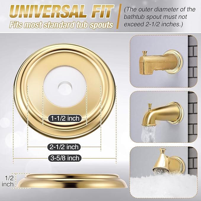 Dreyoo Metal Tub Spout Cover Ring, Bathtub Spout Trim Plate Ring with 1 Pcs Foam Gasket, 1-1/2 Inch ID and 3-5/8 Inch OD(Polished Brass)