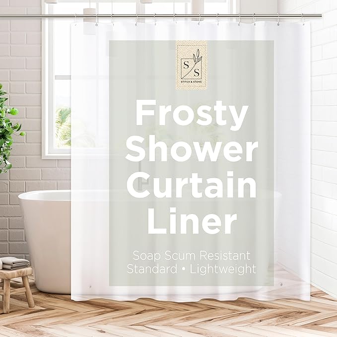 Stitch & Stone Shower Curtain Liner, Premium Lightweight Durable Waterproof 4g PEVA for Bathroom with Weighted Magnets, Standard Size 70" x 72", Frosty 1 Pack