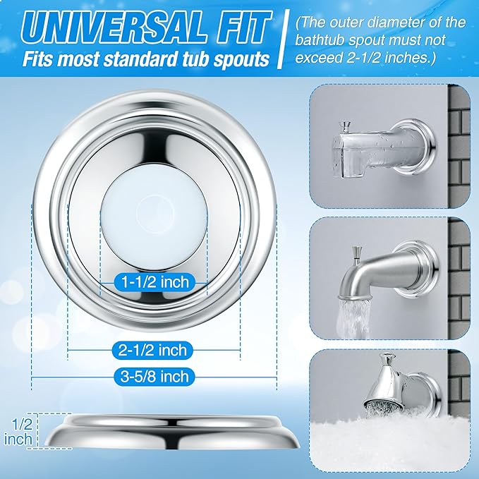 Dreyoo Metal Tub Spout Cover Ring, Bathtub Spout Trim Plate Ring with 1 Pcs Foam Gasket, 1-1/2 Inch ID and 3-5/8 Inch OD(Chrome)