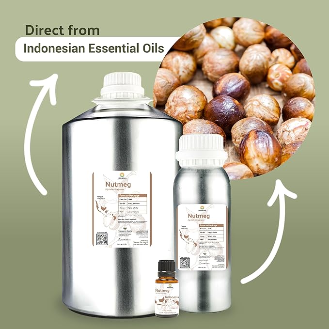 Nutmeg Essential Oil - Direct from Central Java, Indonesia - Pure Essential Oils for Diffusers, Muscle Relief and Aromatherapy | Premium Therapeutic Grade (2lbs)