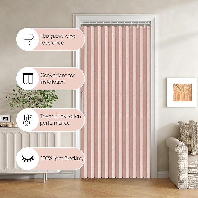 100% Blackout Fabric Folding Door Curtain with Magnetic Closure - Accordion Style for Sliding Doors, Closets,Wardrobe and Temporary Door Solutions Doorway Curtains（W42 x L78, Pink，1 Panel）