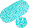WELTRXE Pebbles Bath Mat Oval Non-Slip Bathtub Mat with Suction Cups, Drain Holes for Bathroom Showers, Tub, Machine Washable, BPA, Latex Free Safe Shower Mats, 27 x 14 Inch, Teal