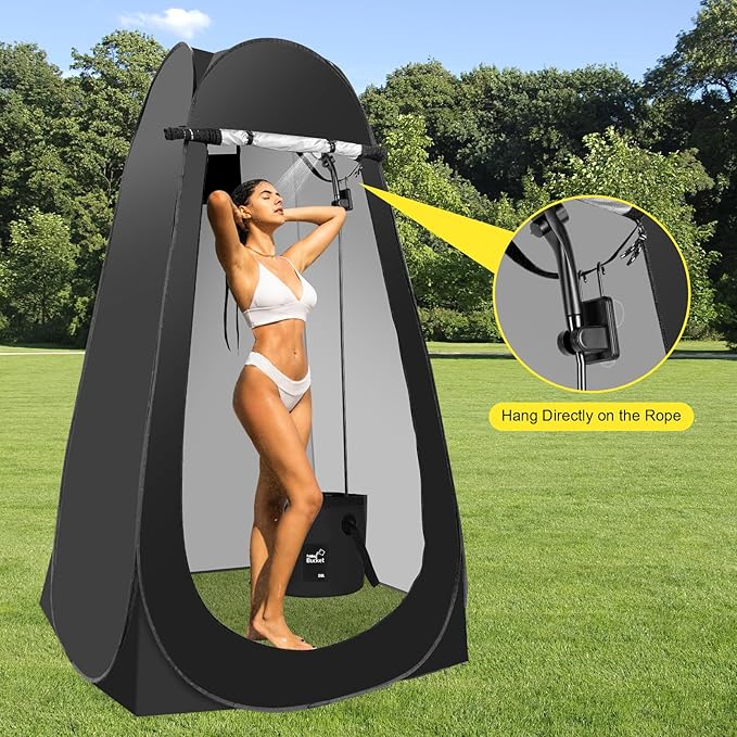 Portable Hot Shower Tent for Camping,Pop Up Privacy Tent with Rechargeable Camping Shower with 2000w Immersion Water Heater
