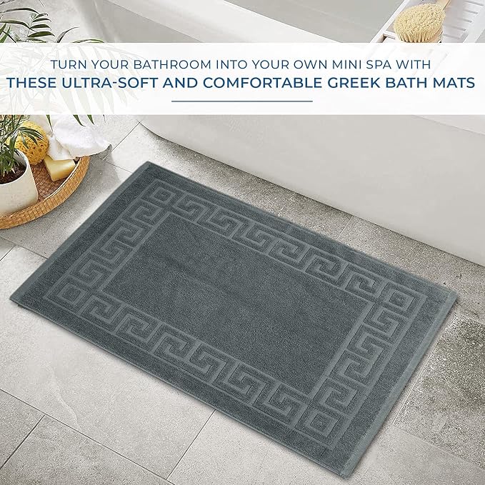 DAN RIVER Greek Cotton Bath Mats Set of 2 – Not a Bathroom Rug, Ultra Soft, Highly Absorbent & Machine Washable Bath Mat Towel for Bathroom Floor Mat – Durable, Quick-Dry, 21x34 Inches, Grey