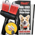 FlexIt Flexible Slicker Brush for Dogs - Professional 3-in-1 System & Video Trainings - Dual-Sided Dematting, Undercoating & Finishing Dog Grooming Brush by Groomers Helper (Single, Firm Flex)
