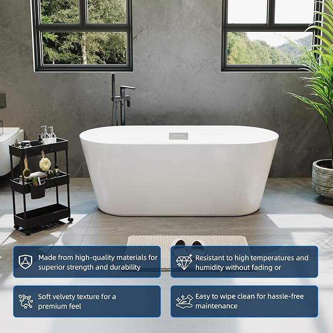 67 Inch Freestanding Bathtub, Acrylic Soaking Bathtub with Chrome Drain and Overflow, Standalone Ergonomic Tub for Bathroom Relaxation, Deep Design for Family and Guest Use