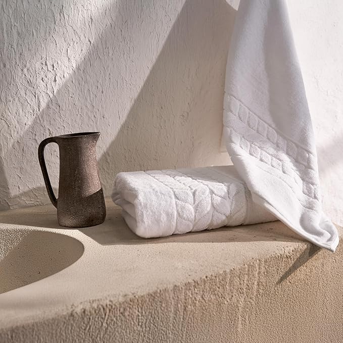 BAGNO MILANO Organic Turkish Cotton Bath Towels, Luxury Jacquard Collection, Certified Organic Highly Absorbent, Soft-Plush Towel Set (White, 4 Pcs Hand Towel Set)