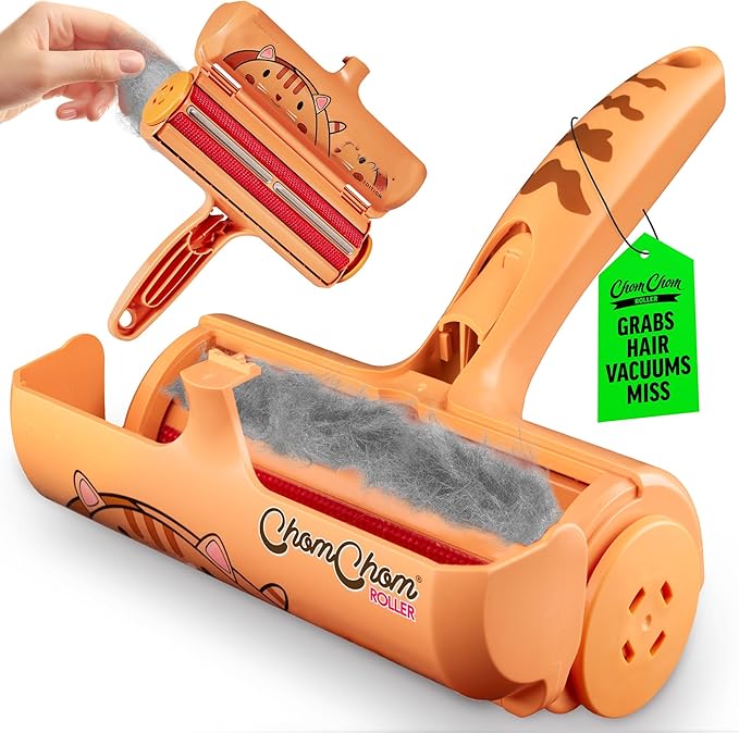 ChomChom Roller Pet Hair Remover – Original Size Reusable Lint Roller for Cat & Dog Hair on Furniture, Couch, Carpet, Car, Rugs & Bedding – Portable, Eco-Friendly (Cat)