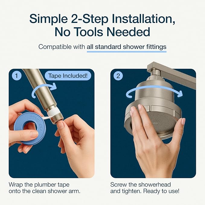 MyHalos® Filtered Shower Head for Hard Water Filter - High Pressure, Removes Chlorine - Shower Head Filter for Hard Water Softener Showerhead, Easy Install, For Hair & Skin, Filtering (Brushed Metal)