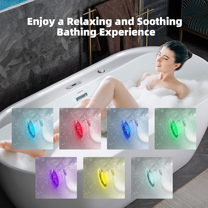 WOODBRIDGE 72" x 35-3/8" Whirlpool and Air Bath Heated Soaking Combination Tub with Adjustable Speed Air Blower and Display Control Panel, White,BJ-500