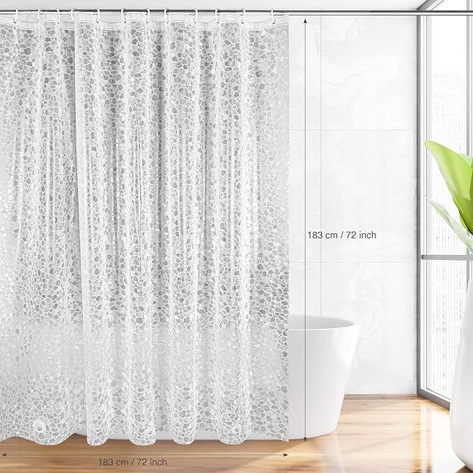 WELTRXE Bathroom Shower Curtain Liner 8G EVA Thick, 72x72 Inch 3D Frosted Pebble Plastic Shower Curtains, Heavy Duty Waterproof Shower Liner with Weighted Magnets, 12 Hooks, Rustproof Metal Grommet