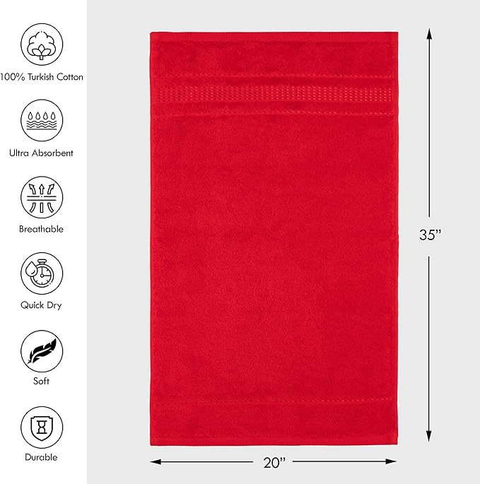 Melissa Linen, 2 Piece Hand Towel Set, 100% Turkish Cotton Face Hand Towels for Bathroom, 20 in x 35 in, Absorbent, Quick Dry, Durable and Soft, Spa and Hotel Quality, Red