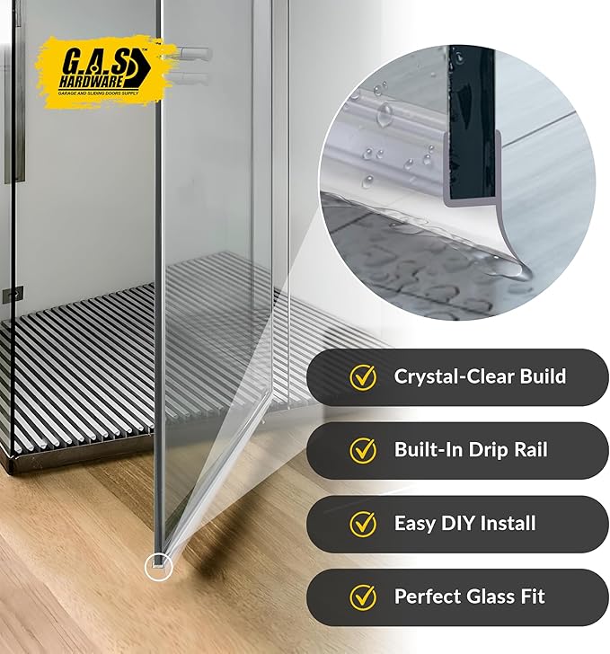 1/4" (6mm) Frameless Shower Door Seal – H-Type 22.5" (57.2cm) Ultra-Clear Bottom & Side Drip Rail Strips, 4-Pack for Leak Protection, Water Control & Easy DIY Install