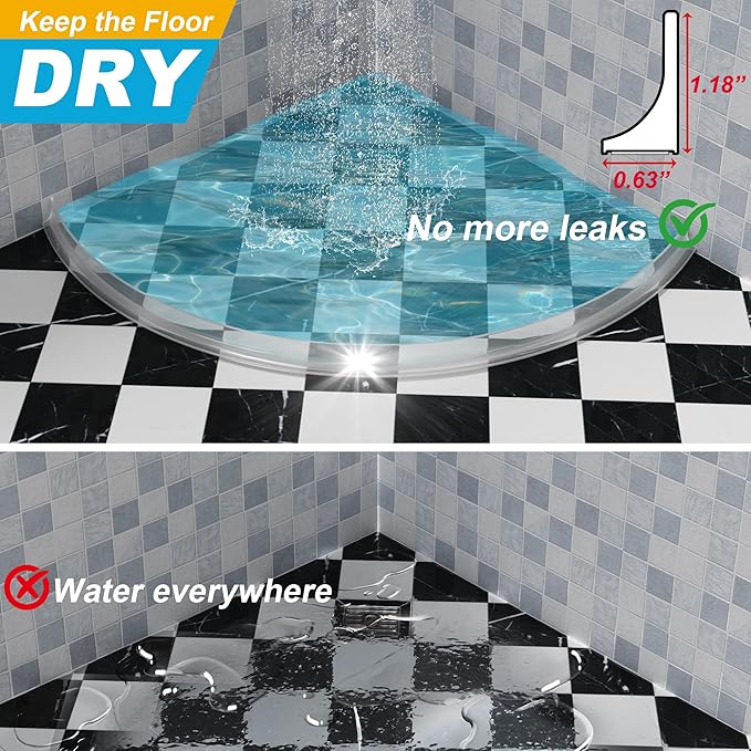 67" Shower Threshold Water Dam Silicone Shower Water Guard Collapsible Shower Door Bottom Seal Shower Splash Guard for Wet and Dry Separation