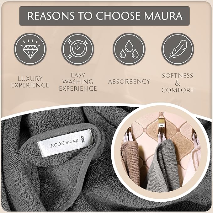 MAURA Basics Turkish Cotton Washcloth Towel Set High Performance Bathroom Essentials with Hanging Loops, Standard Size 13”x13”, Ideal for Daily Comfort, Space Gray