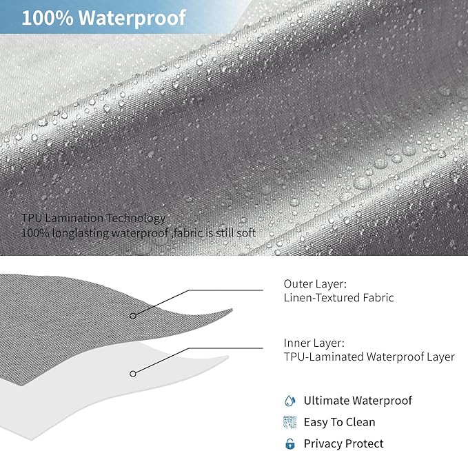 2-in-1 Waterproof Extra Long Fabric Shower Curtain or Liner,Linen Textured,84 Inch Breathable TPU & Washable Bathroom Shower Curtain Set with 12 Plastic Hooks,Modern,72"x84" Grey