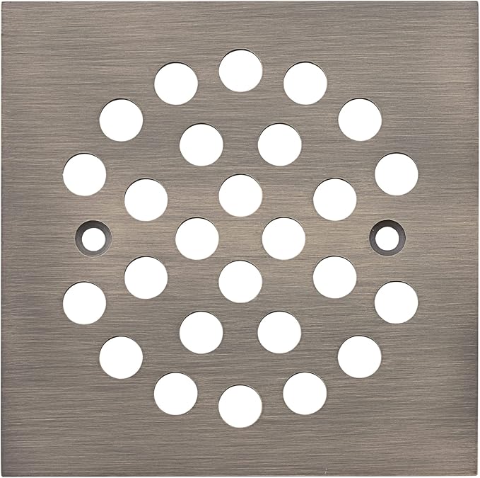 Square 4-1/4 Inch Screw-in Shower Drain Cover Replacement Square Floor Drainer Grate,Brushed Nickel,Brushed Gold,Oil Rubbed Bronze,Chrome (Antique Brass)