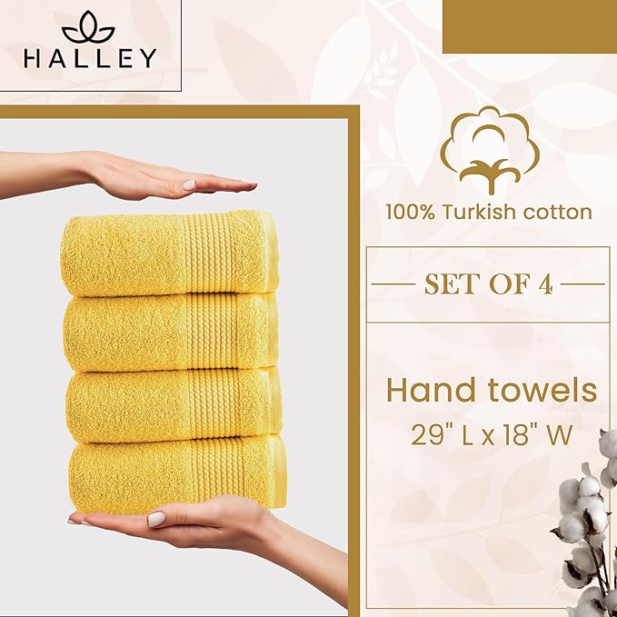 HALLEY Turkish Cotton Towels (Pack of 4) Hand Towels Super Soft Highly Absorbent 100% Cotton Towels for Bathroom and Kitchen for Mother’s Day (Lemon Yellow)