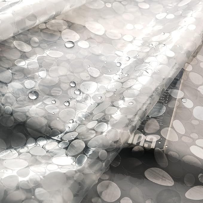AooHome EVA Shower Curtain Liner, Shower Curtain Cobblestone Patten with Bottom Magnets, Rust Proof Grommets, Semi Transparent, 72W x 75L inch