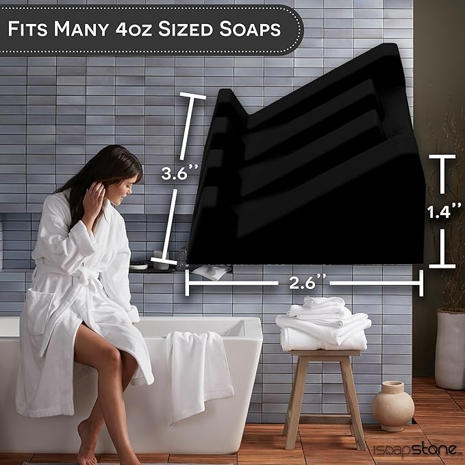 Silicone Soap Dish (USA Patented) Self Draining Bar Soap Holder for Shower Bathroom Sink, Drying Soap Dish Tray Sponge Holder Easy Cleaning Soap Saver Travel Accessories (Black, 1)
