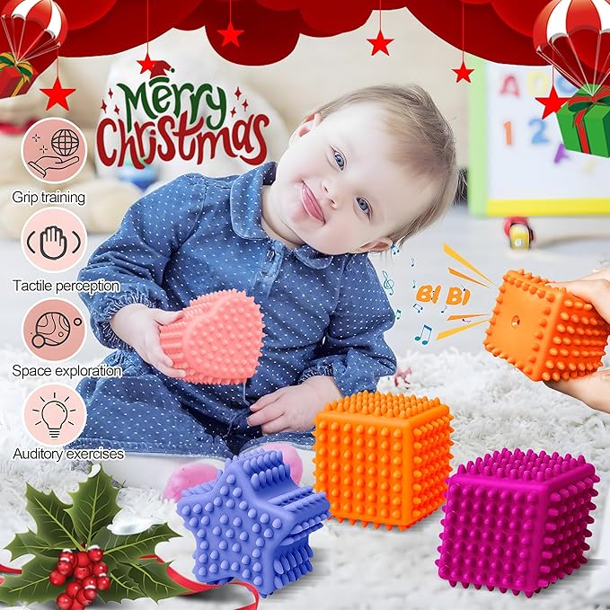 Soft Spiky Sensory Balls - Montessori Toys Baby Balls 6 to 12 Months Textured Geometric Shapes for Babies' Sensory Development,Massage Sensory Ball for Toddlers 1-3 Bright Colors Easter Gifts
