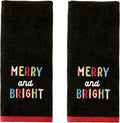 SKL Home Christmas/Winter Rainbow Merry 100% Cotton Embroidered 2pc Hand Towel Set, Decorative for Bath/Kitchen/Bar, Black