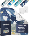 homerella® Shower Mat Non Slip Anti Mold, Non Slip Shower Mats for Inside Shower Stall Anti Slip Mat, Square Shower Floor Mat 21 x 21 in with Suction Cups & Hooks for Quick Drying, Machine Washable