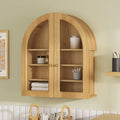 Large Arched Bathroom Wall Cabinet Modern Wooden Display Cabinet with Acrylic Doors Farmhouse Wall Mounted Cupboard Storage Organizer for Laundry Room, Dining Room, Natural Oak