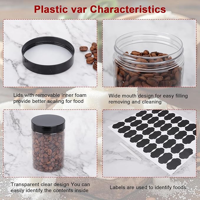 Plastic Jars with Lids,OBKJJ 51 PCS 10 OZ Large Capacity Clear Storage Containers with Leakproof Lids Reusable Empty Storage Container for Dry Food Spice Candy Cookie Household and Kitchen Organizing