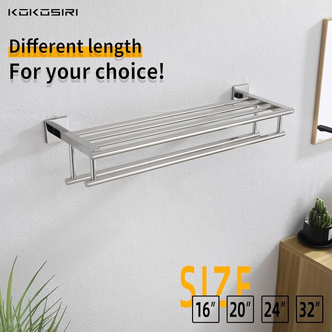 KOKOSIRI Bathroom Towel Rack Towel Holder 20 Inch Towel Shelf with Double Towel Bars Wall Mounted SUS 304 Stainless Steel, Polished Chrome, B6005CH-L20