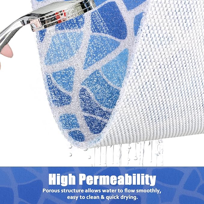 Shower Mat Non-Slip, 24x24 Inch, Soft Comfort Bath Mat with Drainage Holes, PVC Loofah Massage Bathmat for Shower,Tub,Bathroom,Wet Areas, Quick Drying