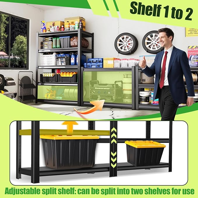72''HXCXVVB Garage Shelving,Heavy Duty Garage Storage Shelves,Metal Shelving Unit,5 Tier Adjustable Steel Utility Shelf,Use for Basement,Warehouse, Pantry Closet,Black (Steel-72''H*15.7" D*35.4''W)