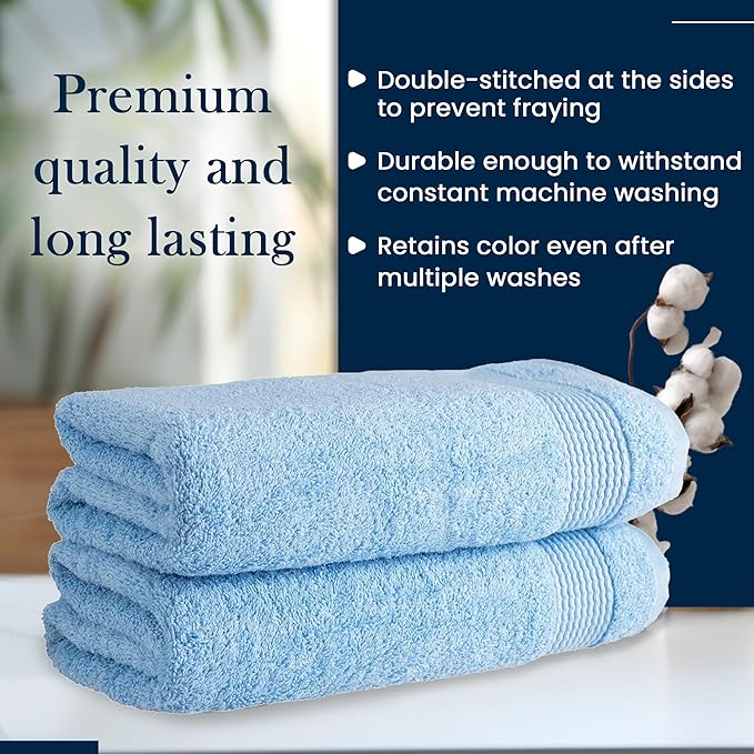 HALLEY Turkish Cotton Towels (Pack of 2) Bath Towels Super Soft Highly Absorbent 100% Cotton Towels for Bathroom and Kitchen for Mother’s Day (Powder Blue)