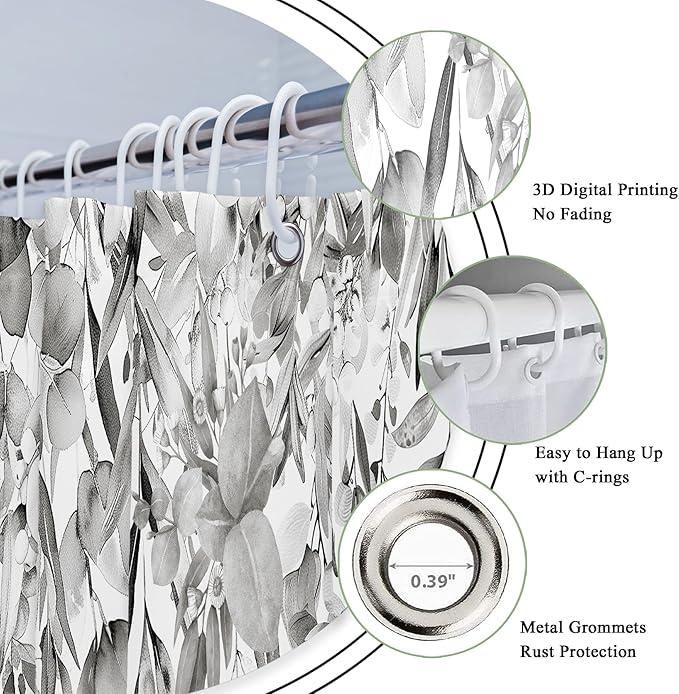 Riyidecor Small Stall Rv Narrow Single Shower Curtain for Bathroom Decor 36Wx72H Stand Up Half Grey Eucalyptus Plants Leaves Botanical Art Printed Fabric Polyester Waterproof 7 Pack Plastic