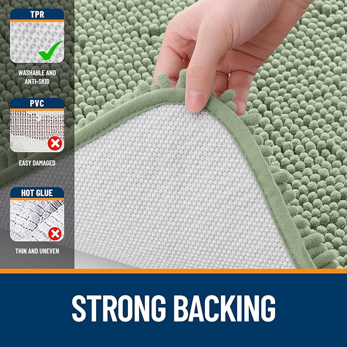 OLANLY Bathroom Rugs Sets 2 Piece, Soft Absorbent Chenille Bath Mats and U-Shaped Contour Toilet Mat Area Rug Set, Machine Washable Bath Carpet, Home Decor Accessories(24"x16"+24"x20", Sage Green)