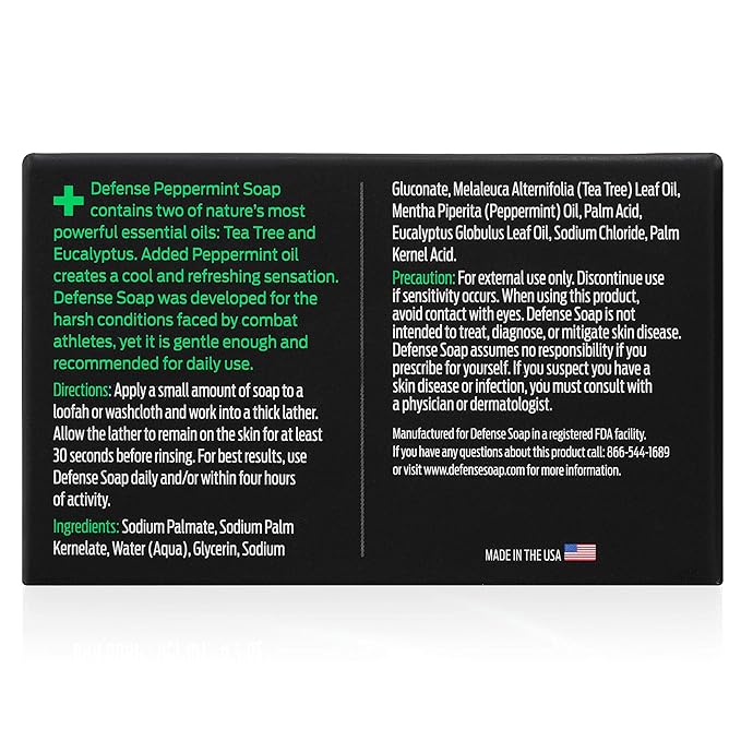 Defense Soap All Natural Peppermint Bar Soap for Men | Made by Wrestlers with Tea Tree Oil & Eucalyptus Oil to Promote Healthy Skin