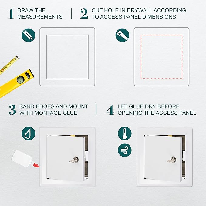 6" x 6" Lockable White Metal Access Panel. Service Shaft Door Panel with Key. Plumbing, Electricity, Heating, Alarm Wall Access Panel for Drywall. Bathroom Services Access Hole Cover.