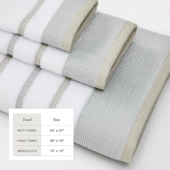 Great Bay Home Decorative Bath Towel Set - Luxury Cotton 6 Piece Towel Set - 2 Bath Towels, 2 Hand Towels, 2 Washcloths - Luxurious, Ultra-Soft, Durable Towels for Bathroom Decor (Grey/Cappuccino)